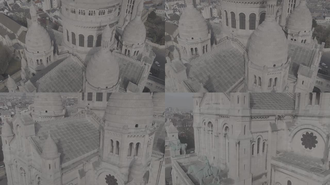 Sacré巴黎蒙马特大教堂鸟瞰图4K