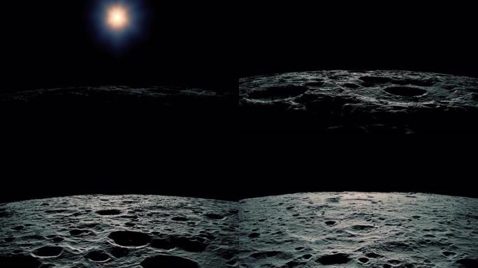 从月球表面看，太阳从地平线上升起。