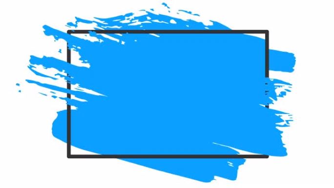 蓝色笔触过渡背景与方形框架。4k中油漆飞溅的动画。数字屏幕图形镜头。