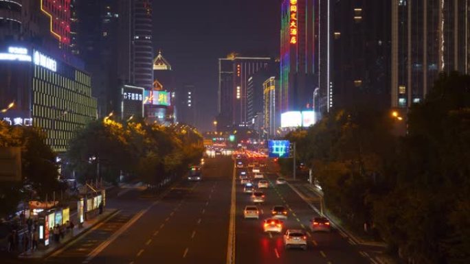 夜间照明长沙市市中心交通街大桥全景4k中国