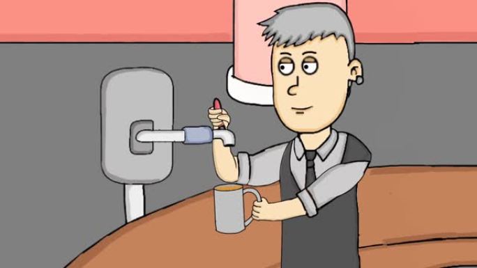 调酒师提供饮料的动画视频
