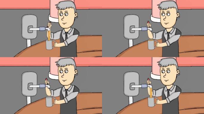 调酒师提供饮料的动画视频