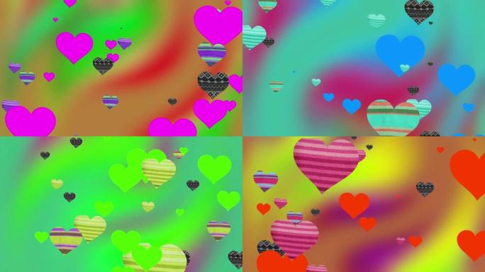 动画的心脏在情人节的抽象背景上改变颜色。健康，就像，爱。单一设计元素。运动图。演示。信笺模板。图案。