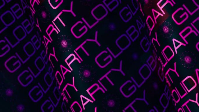 全球团结粉色紫色红色字母管旋转动画在黑色背景上无缝循环。4K 3D渲染文本圆柱体动力学循环，用于全球