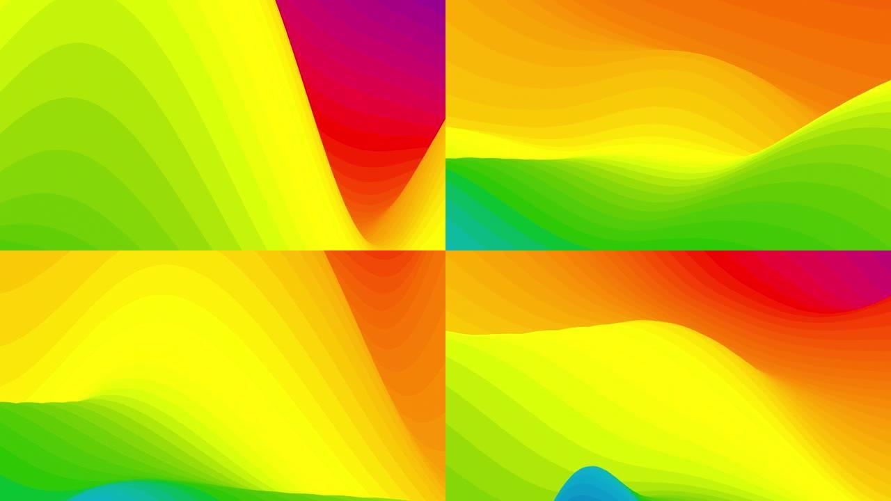 明亮的彩虹色抽象彩色波浪形背景。