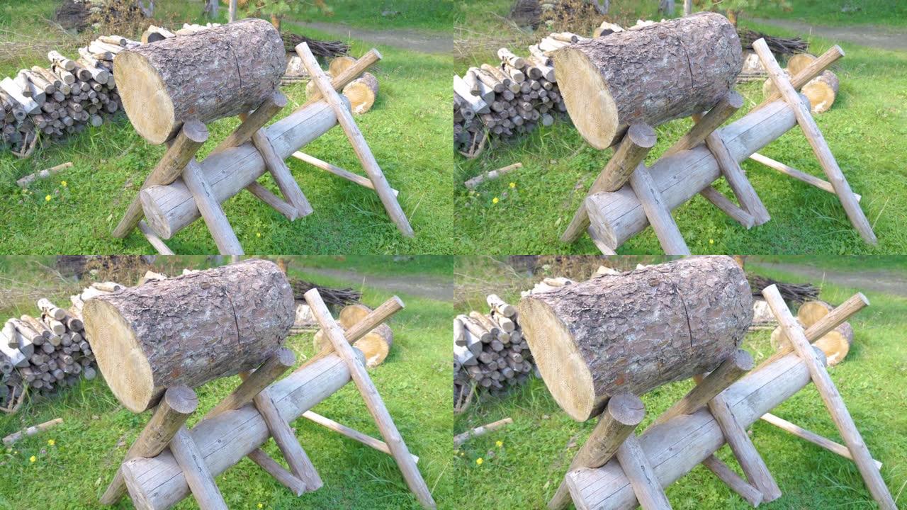 爱沙尼亚木制十字架支架顶部的切割原木