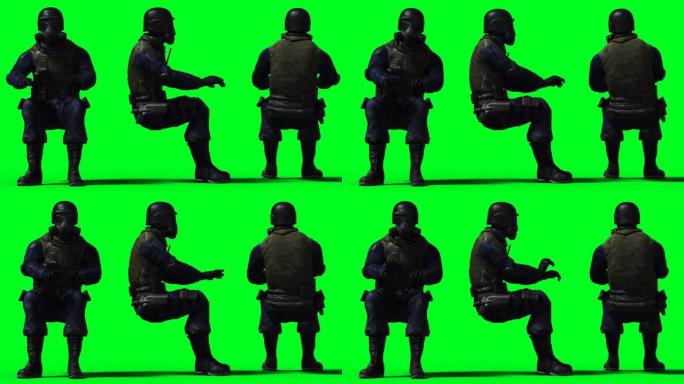 军队士兵动画。身体、运动模糊。现实的4 k的动画。绿屏