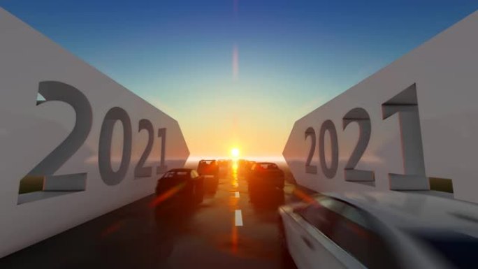 日落视图的道路与汽车2021年概念