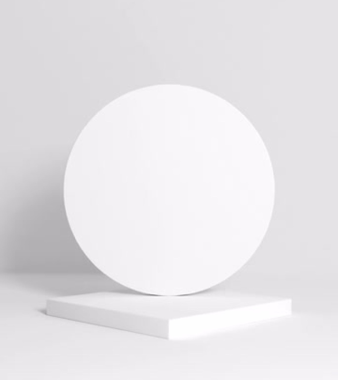 抽象的浅白色方形讲台，带圆背构图放大动画。通过光影运动为您的文本和产品清洁3D空间。垂直视频4k U