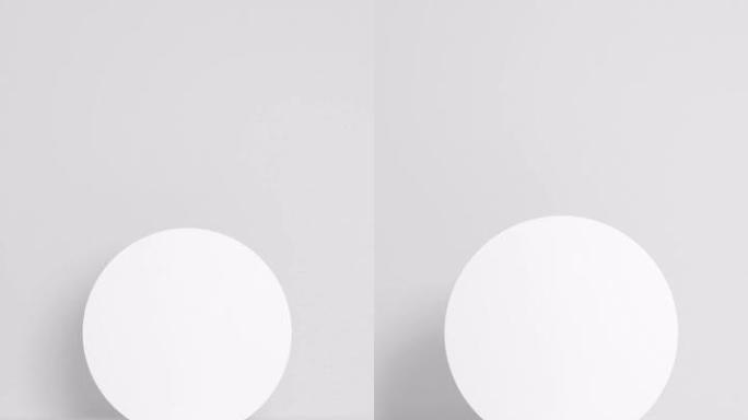 抽象的浅白色方形讲台，带圆背构图放大动画。通过光影运动为您的文本和产品清洁3D空间。垂直视频4k U