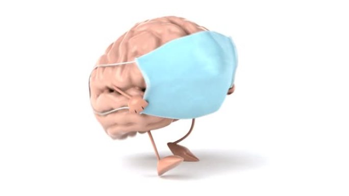 带面具的有趣3D卡通大脑