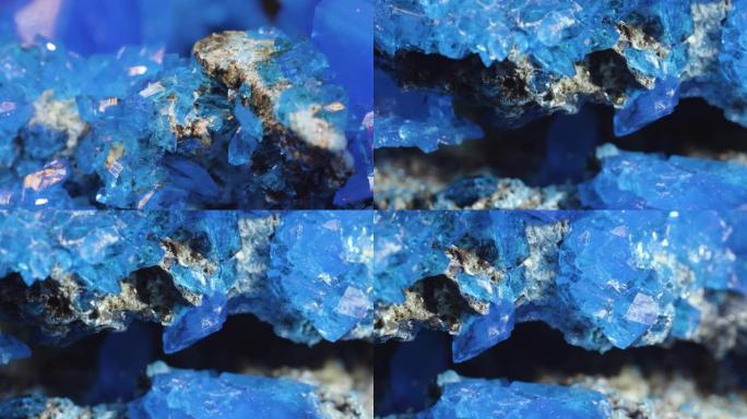 蓝色钴水晶特写镜头。从地下开采的灿烂矿物