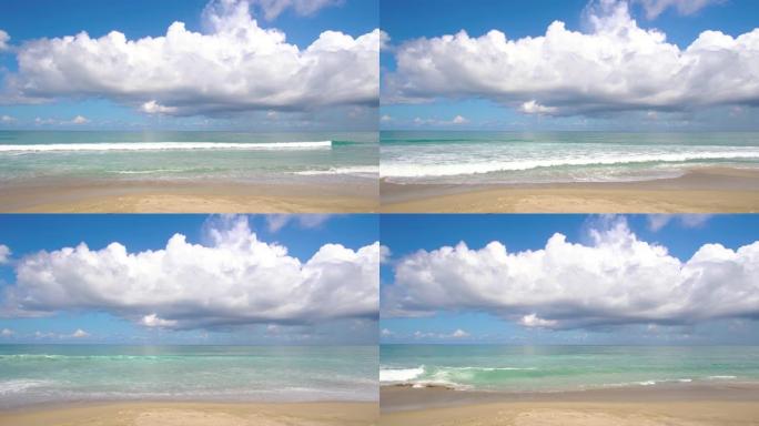 普吉岛海滩海沙和天空。夏日海滩海景。海滩空间区域。在泰国普吉岛卡隆海滩。在2020年6月15日上。4