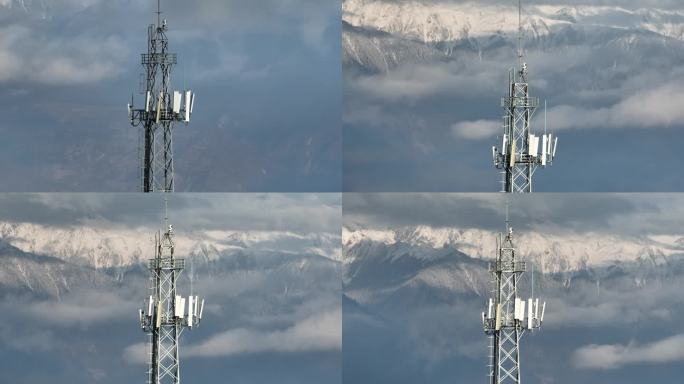 梅里雪山高原5G基站信号发射通讯铁塔