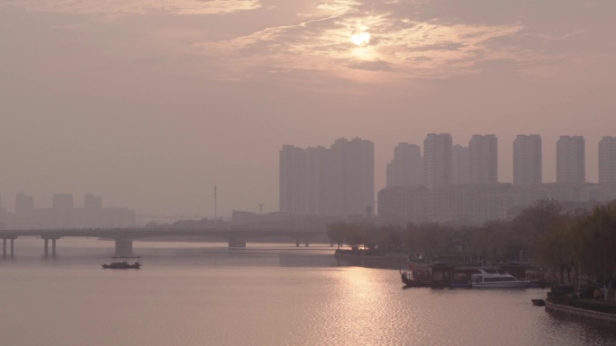 亳州 涡河 夕阳 日落 芦苇空镜B016