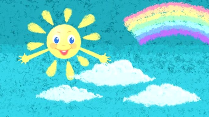 微笑的太阳对着蓝天的循环动画