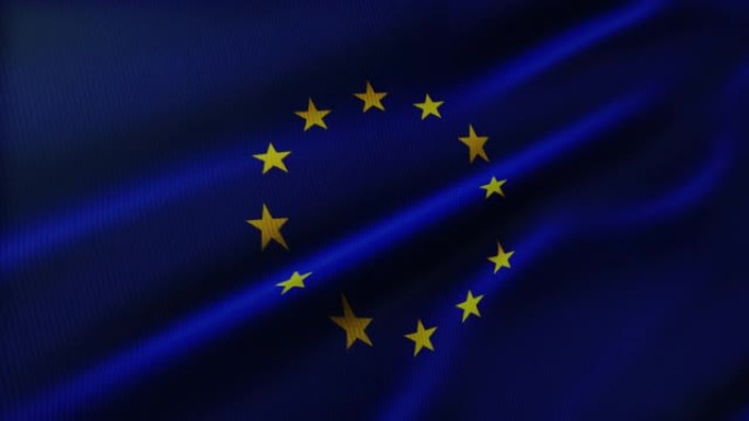 4k欧盟国旗在风中挥舞，织物纹理高度细致