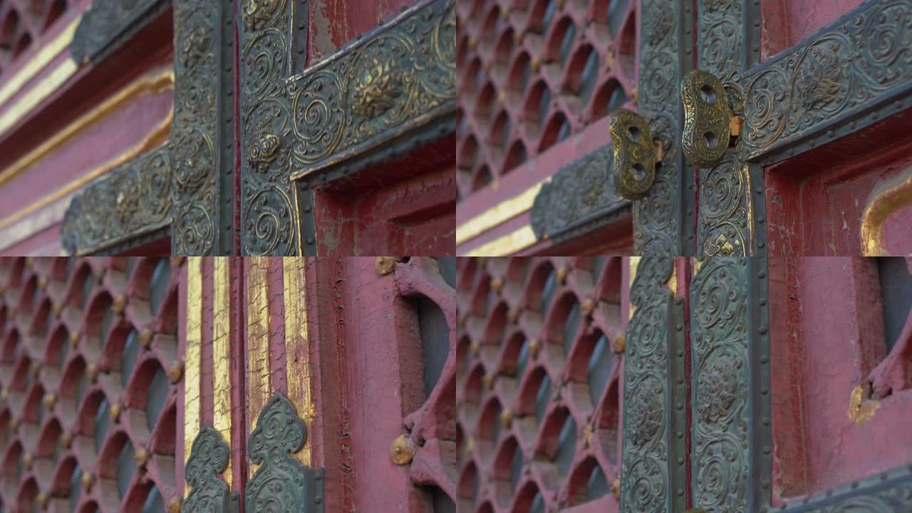 故宫内部古门的特写镜头-中国皇帝的古代宫殿