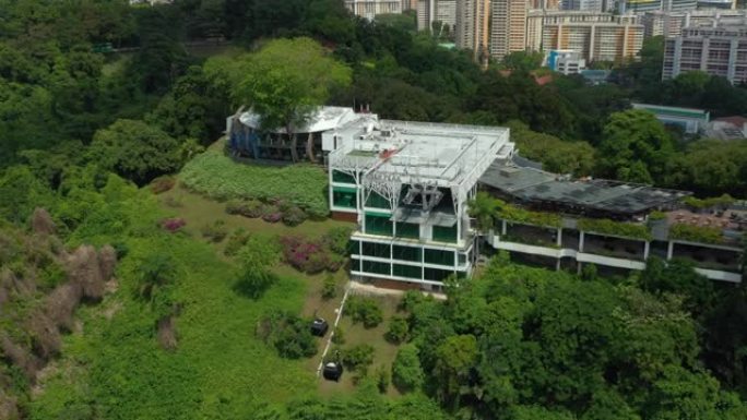 新加坡城市著名圣淘沙区公园顶部缆车站空中全景4k