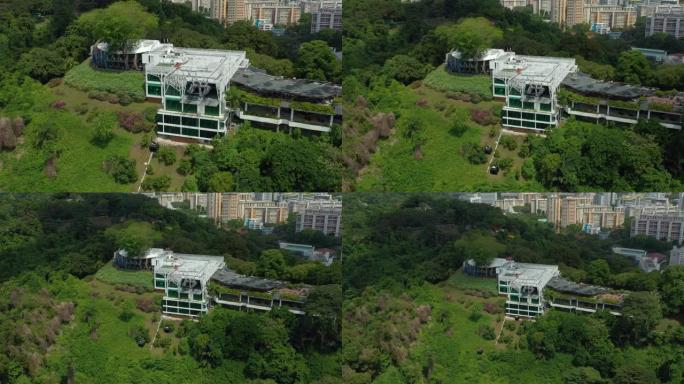 新加坡城市著名圣淘沙区公园顶部缆车站空中全景4k