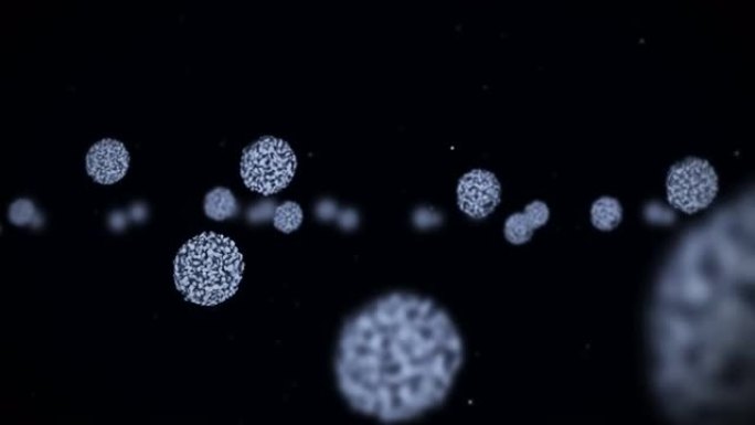 球形的病毒细胞。引起感染的致病病毒。人类病毒的循环动画。细菌微生物。病毒性疾病爆发。
