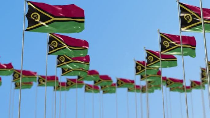 瓦努阿图一排带有天空背景的国旗。