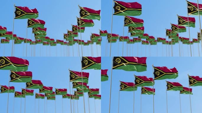 瓦努阿图一排带有天空背景的国旗。