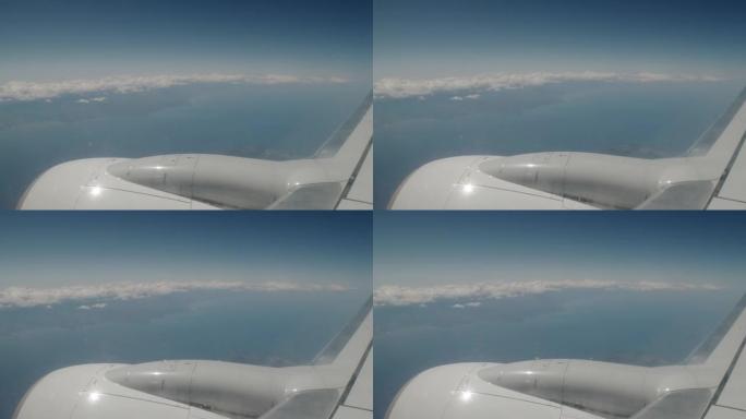 飞机的视野。飞机在云层中飞行。