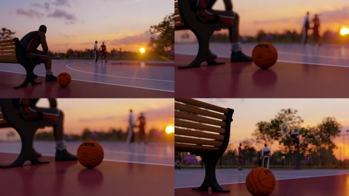 夕阳下的篮球场