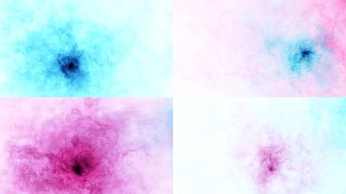星系的彩色视频，五彩星云或水中的水彩颜料