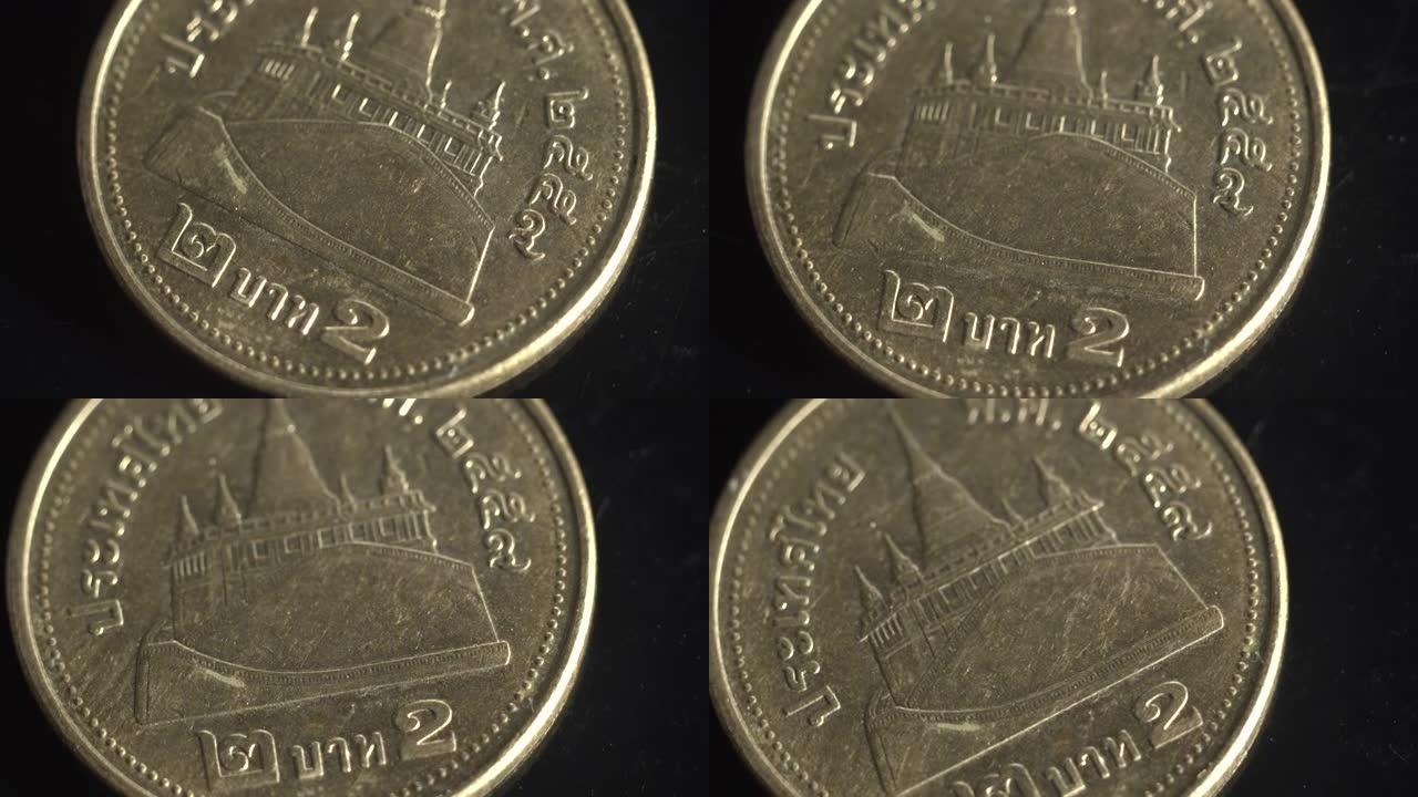 特写泰铢硬币背景。泰国货币