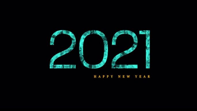 4k青色Bokeh 2021新年快乐黑色背景