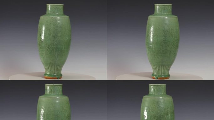 绿釉印花棒槌瓶