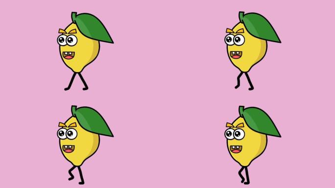 可爱的黄色柠檬水果角色行走视频