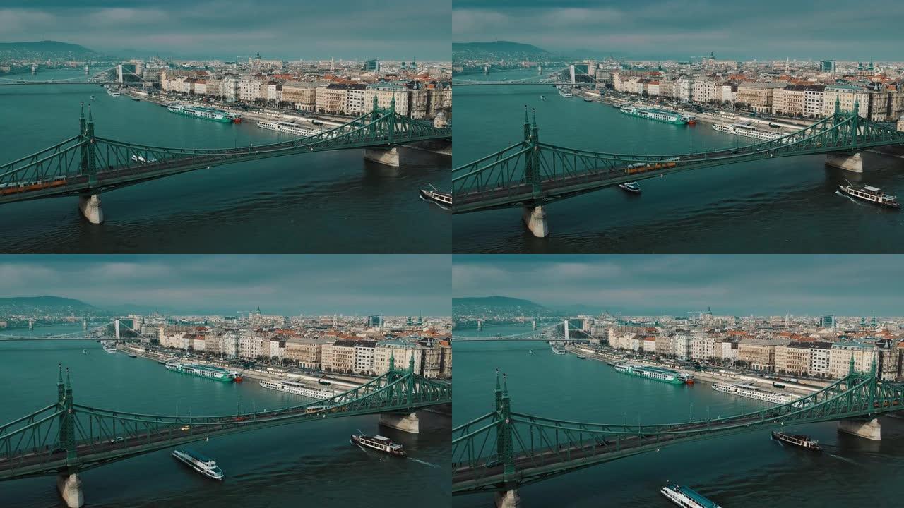布达佩斯航拍外国大桥建筑群