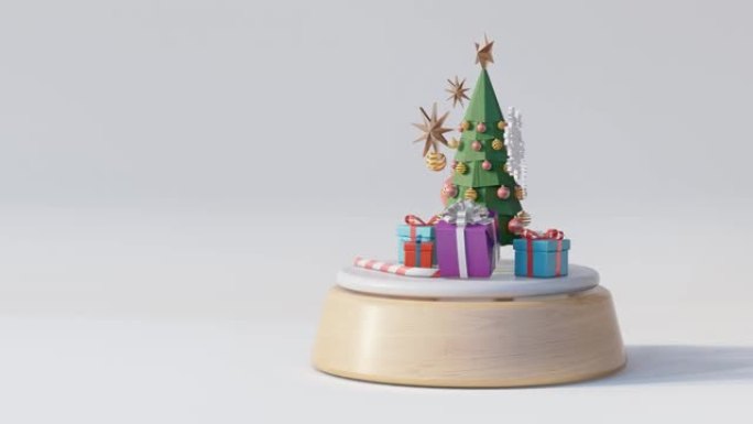 白色背景上的圣诞树音乐盒。-3d渲染