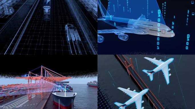 4K现代化科技感转场物流航空运输海上运输