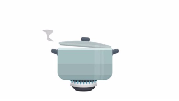 燃气燃烧器上沸腾锅的动画。卡通