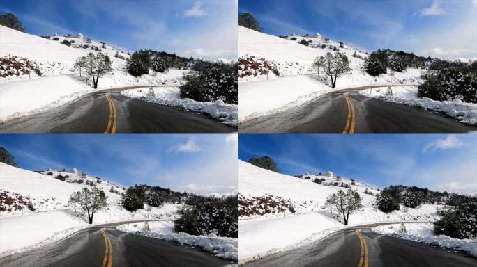 在暗黑破坏神山脉的汉密尔顿山顶上下雪的冬日; 加利福尼亚州南旧金山湾区