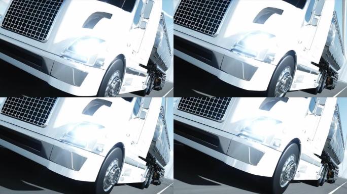 汽油油轮，拖车，卡车在高速公路上的3d模型。非常快的驾驶。逼真的4k动画。石油概念。