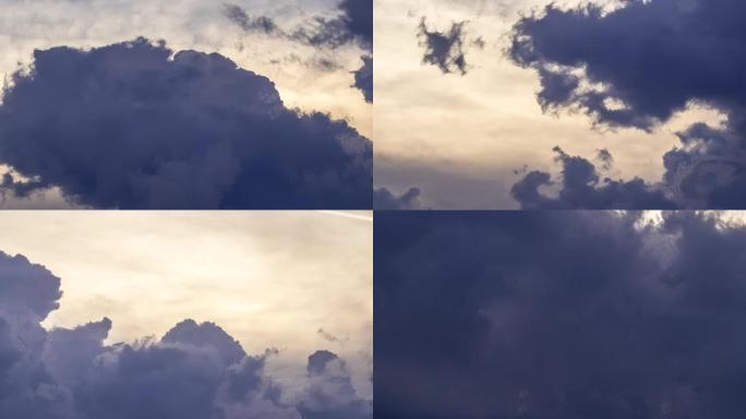 交替的阳光和黑暗的乌云在天空中移动的时间流逝迅速改变了云的形状。