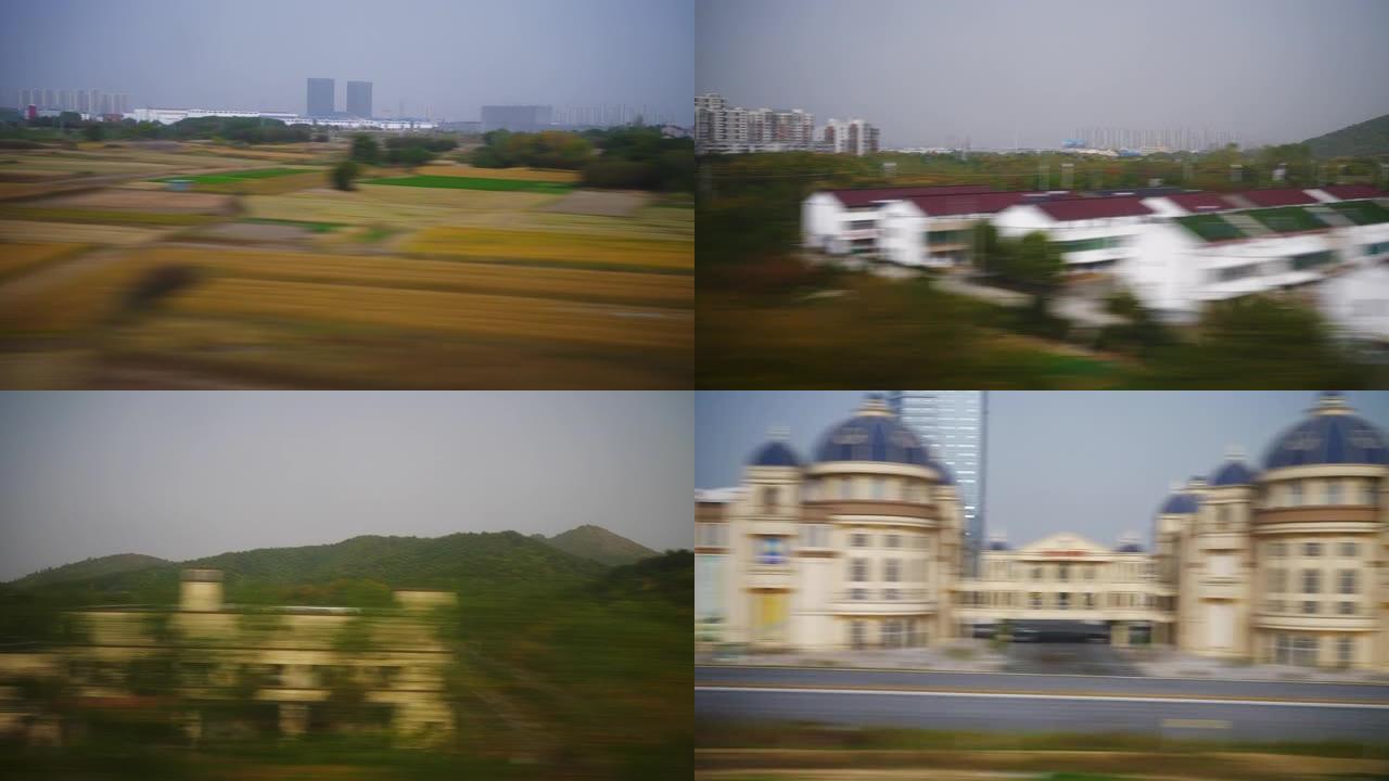 杭州市区火车旅行侧窗pov全景4k中国