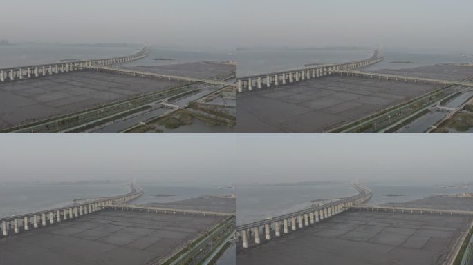 泉州湾跨海大桥 高速 高铁 清晨海边