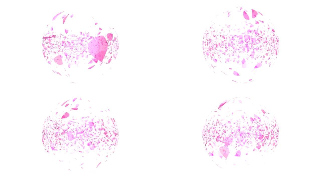 百万粉红色的樱花叶子掉落并漂浮在气球球中
