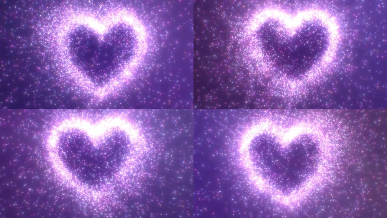 美丽发光的爱情心形抽象光粒子闪耀-4k无缝VJ循环运动背景动画