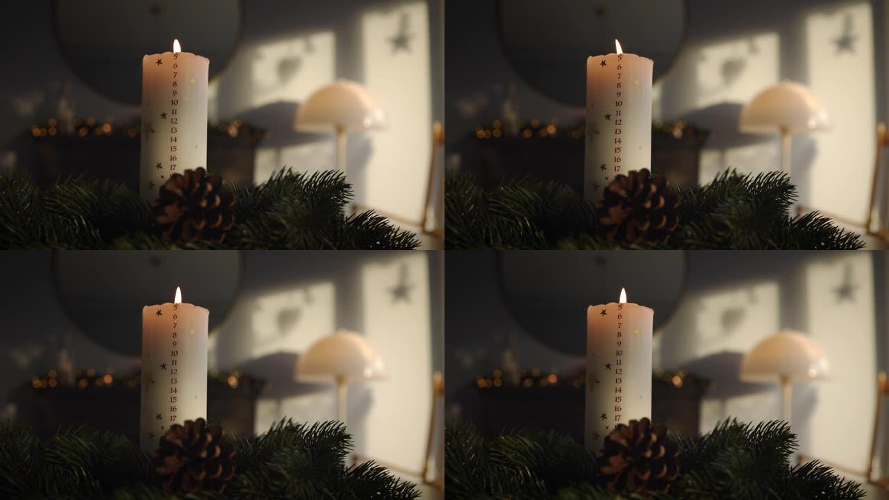 带花环的降临蜡烛圣诞装点装饰节日氛围