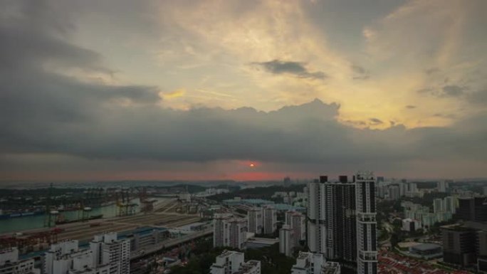 日落天空sinagpore市港湾屋顶延时全景4k