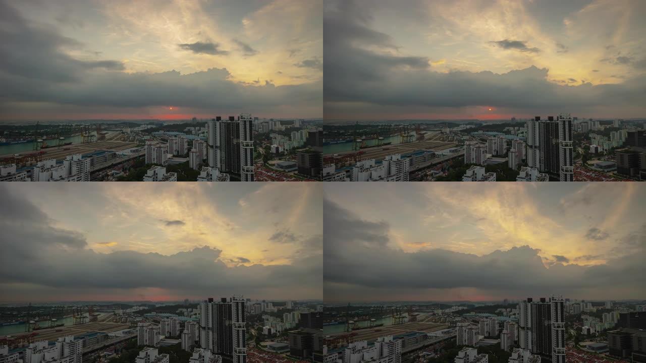 日落天空sinagpore市港湾屋顶延时全景4k