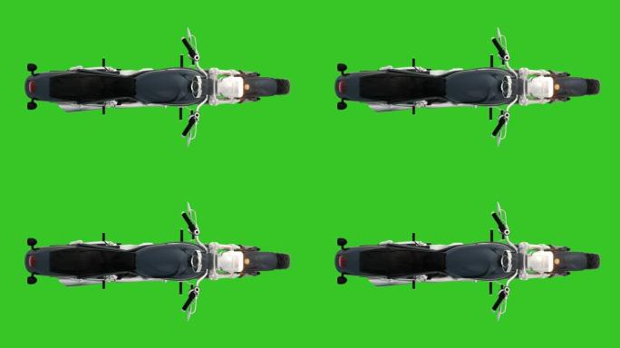 绿色屏幕上的经典自行车4k动画。色度关键背景上的动画摩托车