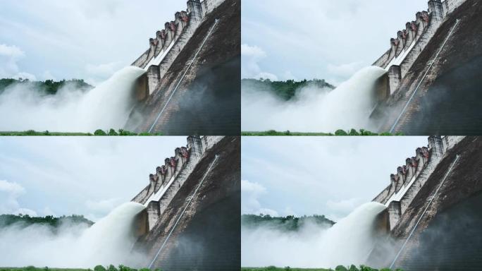 闸门，水流通过闸门。打开泰国春城Khun Dan Prakan Chon大坝